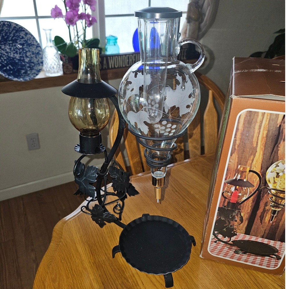 Vintage Austrian Made Etched Glass Wine Areator with Candle Stand